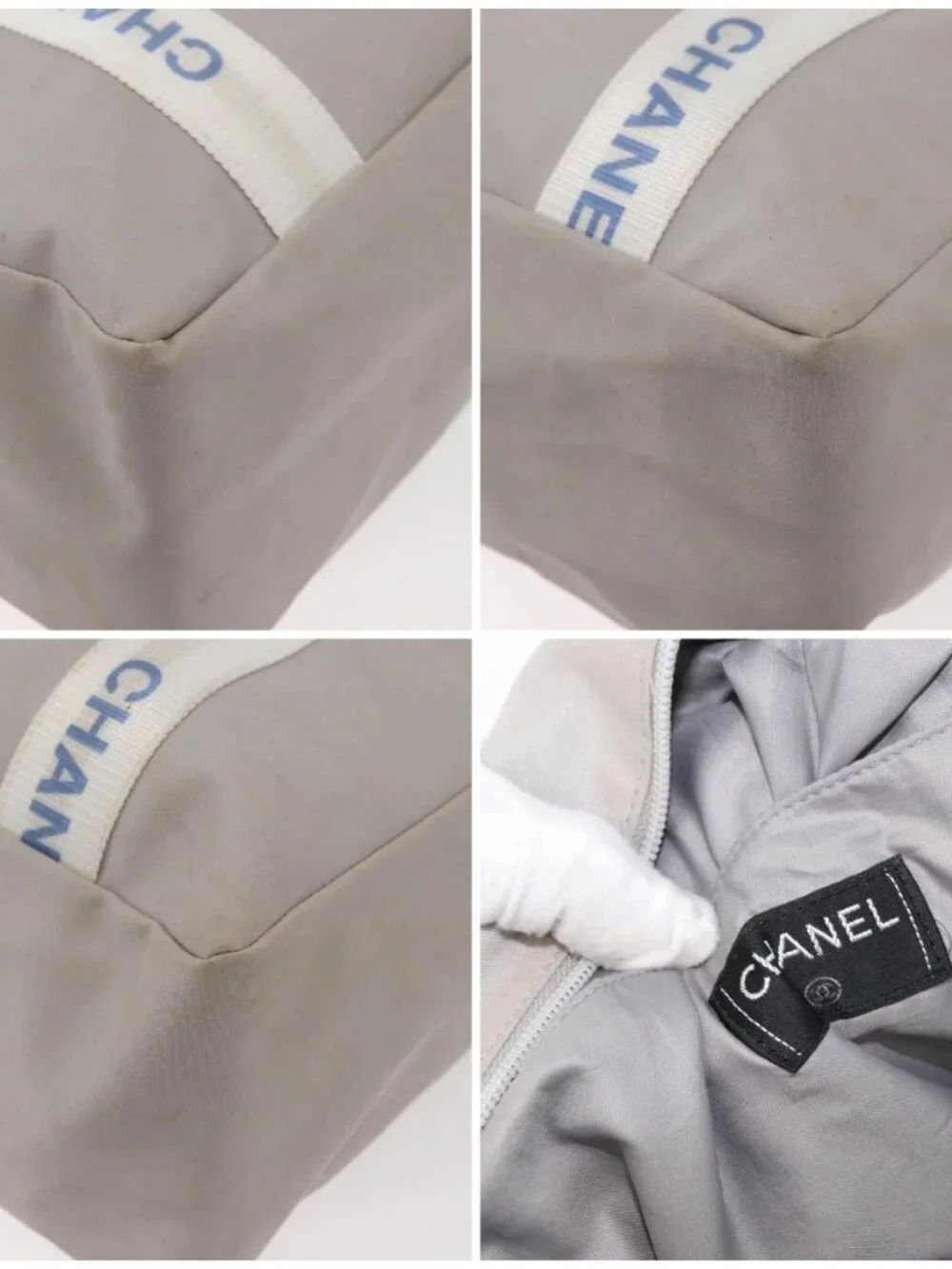 CHANEL Tote Bag Canvas Gray Silver CC Auth BA12334